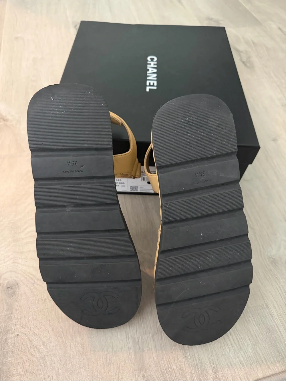 Chanel Beige/black Quilted Women's Sandals with Ankle Strap